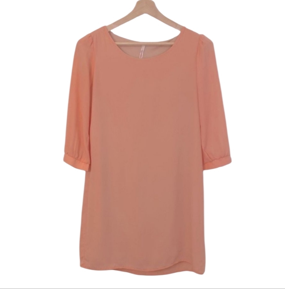 My Story | Peach 3/4” Sleeve Shift Dress